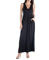 24seven Comfort Apparel Sleeveless V-Neck Maxi Dress with Pocket Detail