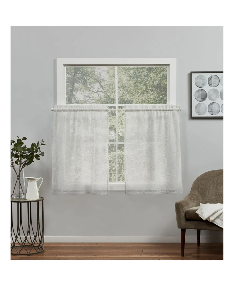 Exclusive Home Curtains Belgian Sheer Rod Pocket Tier Curtain Panel Pair, 26" x 36", Set of 2 - Silver