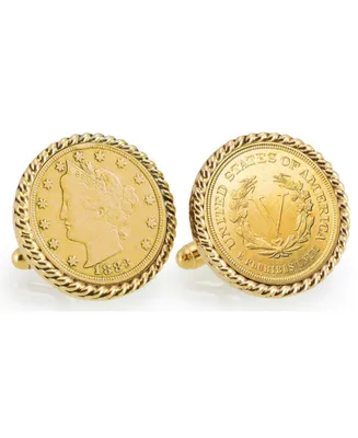 American Coin Treasures Gold-Layered 1883 First-Year-Of-Issue Liberty Nickel Rope Bezel Coin Cuff Links