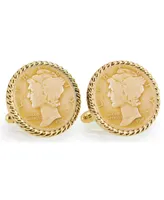 American Coin Treasures Gold-Layered Silver Mercury Dime Rope Bezel Coin Cuff Links