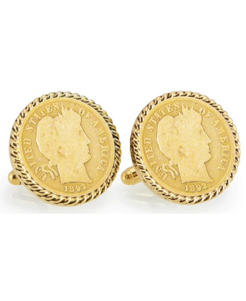 American Coin Treasures Gold-Layered 1800's Silver Barber Dime Rope Bezel Coin Cuff Links