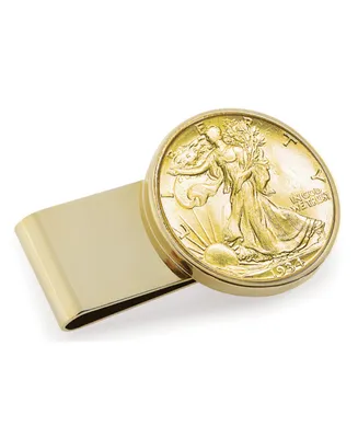 Men's American Coin Treasures Gold-Layered Silver Walking Liberty Half Dollar Stainless Steel Coin Money Clip