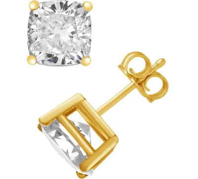 and Now This Cubic Zirconia Cushion Stud Earrings Silver Gold Plate