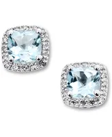 Aquamarine (1 ct. t.w.) & Diamond (1/10 ct. t.w.) Stud Earrings in 14k White Gold