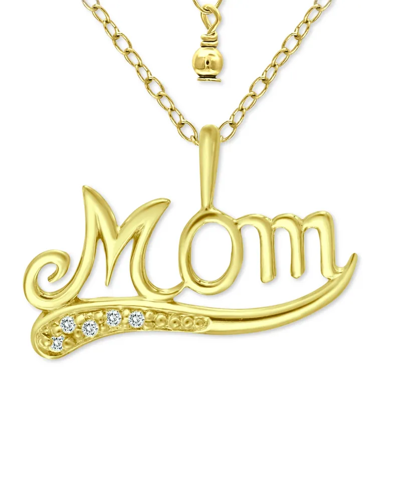 Giani Bernini Cubic Zirconia Accent "Mom" Pendant Necklace in 18k Gold-Plated Sterling Silver, 16" + 2" extender, Created for Macy's