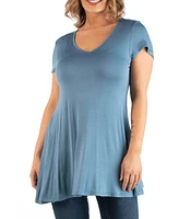 24seven Comfort Apparel Plus Short Sleeve V-Neck Tunic Top