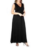 24seven Comfort Apparel Plus Sleeveless Empire Waist Maxi Dress