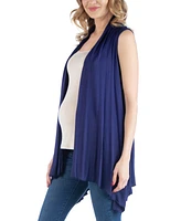 24seven Comfort Apparel Draped Maternity Open Front Sleeveless Cardigan