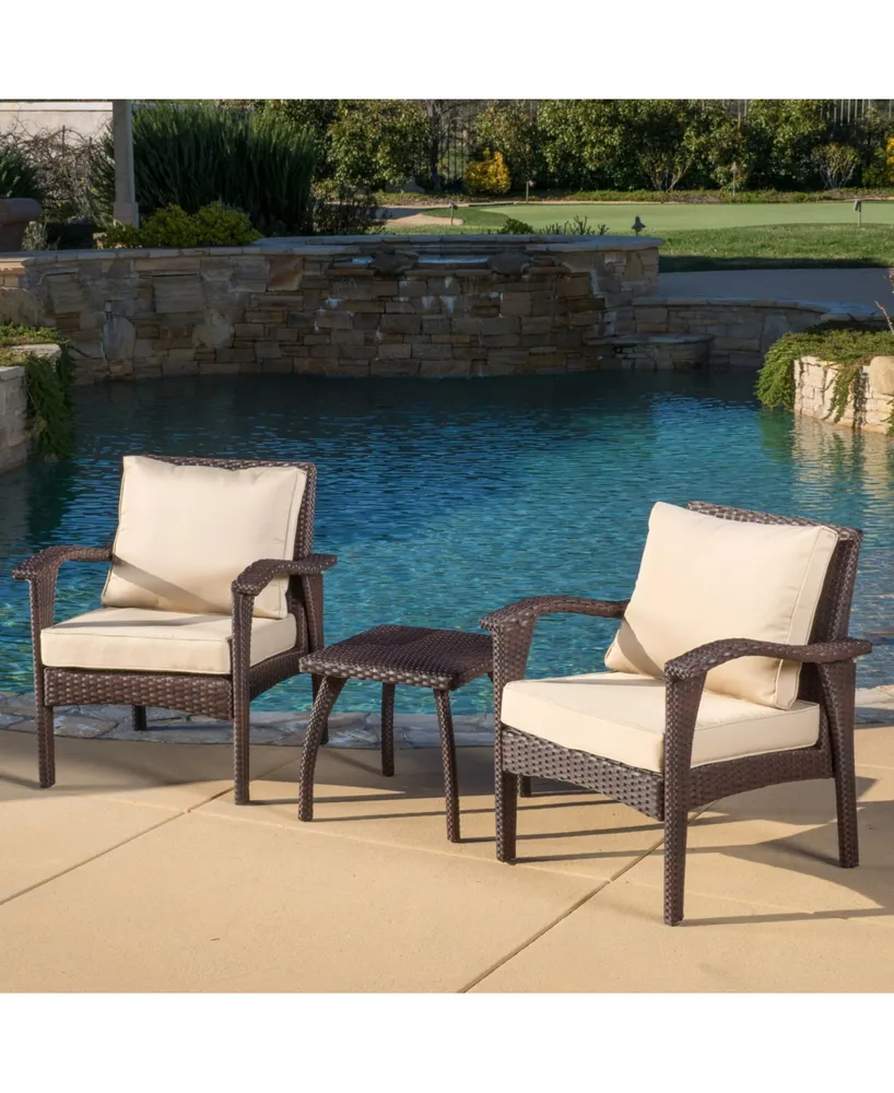 Noble House Bradley 3 Piece Outdoor Chat Set with Cushions