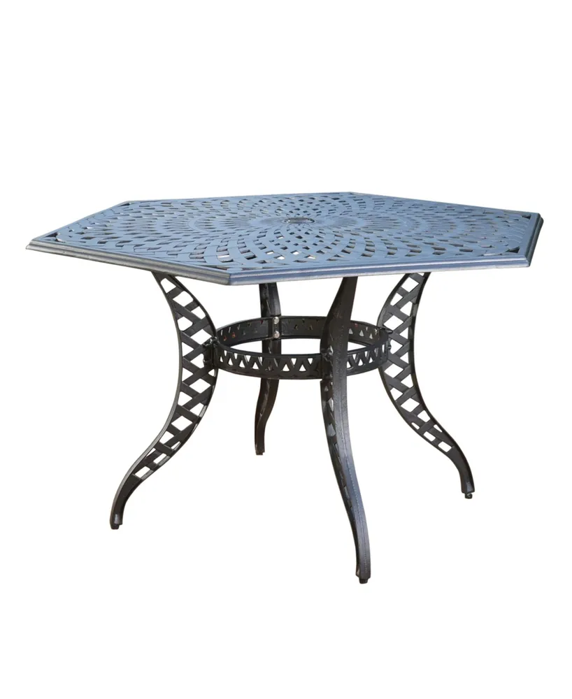 Noble House Cayman Traditional Outdoor Cast Hexagonal Dining Table