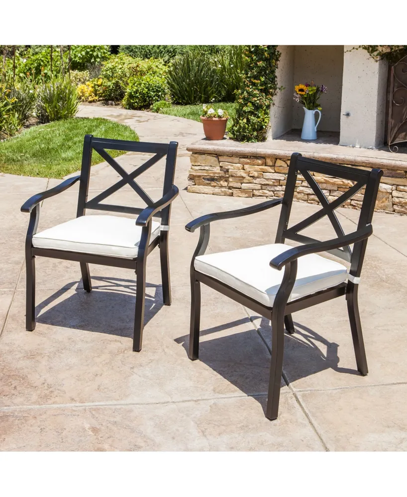 Noble House Exuma Outdoor Cast Dining Chairs with Cushions, Set of 2