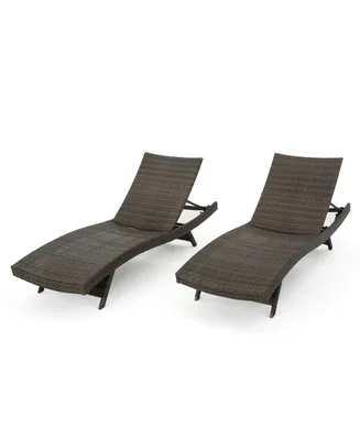 Noble House Thira Outdoor Mixed Mocha Chaise Lounge with Frame, Set of 2