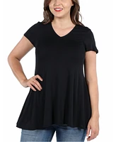 24seven Comfort Apparel Plus Short Sleeve V-Neck Tunic Top