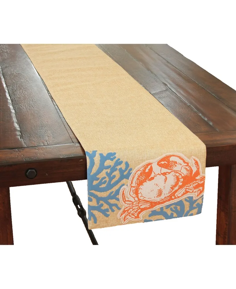 Xia Home Fashions Applique Crab with Print Coral Coastal Table Runner, 13.5" x 72"