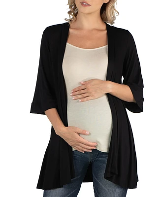 24seven Comfort Apparel Open Front Elbow Length Sleeve Maternity Cardigan