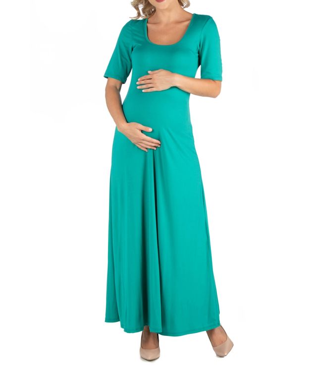 24seven Comfort Apparel Casual Maternity Maxi Dress with Sleeves