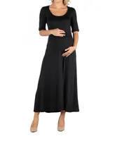 24seven Comfort Apparel Casual Maternity Maxi Dress with Sleeves