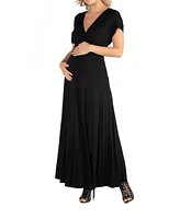 24seven Comfort Apparel Cap Sleeve V Neck Maternity Maxi Dress