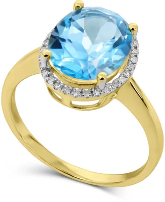 Blue Topaz (3-3/4 ct. t.w.) & Diamond (1/8 ct. t.w.) Halo Ring in 14k Gold
