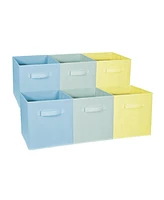 Sorbus 11 Inch 6 Pack Foldable Fabric Storage Bins with Handles - for Organizing Pantry, Closet, Playroom, and More (Pastel Blue, Green and Yellow