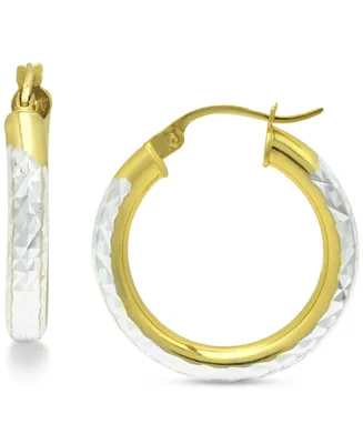 Giani Bernini Small Two-Tone Textured Hoop Earrings in Sterling Silver & 18k Gold-Plate, 3/4", Created for Macy's