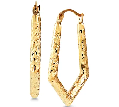 Textured V Hoop Earrings in 14k Gold