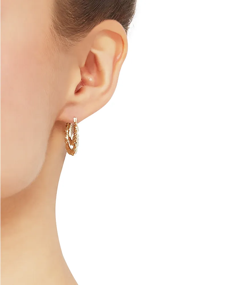 Bamboo-Look Double Hoop Earrings in 14k Gold