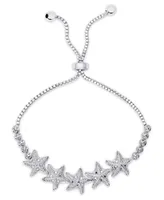 Diamond Accent Stars Bolo Adjustable Bracelet in Silver-Plated Brass