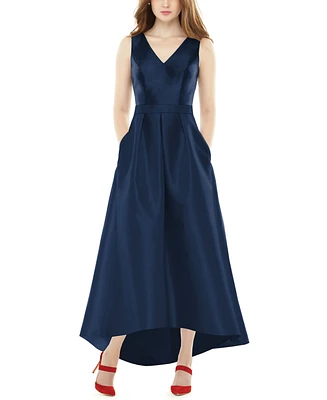 Alfred Sung Women's Sleeveless Pleated Skirt High Low Dress with Pockets