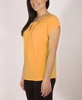 Plus Size Short Sleeve Jewel Neck Top with Grommets