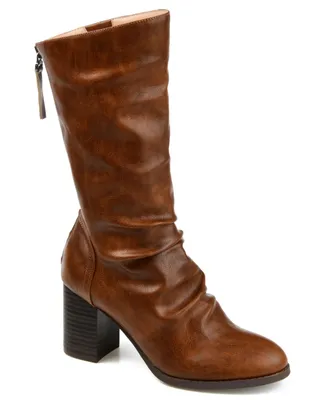 Journee Collection Women's Sequoia Rouched Block Heel Mid Shaft Boots