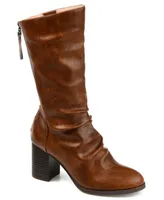 Journee Collection Women's Sequoia Rouched Block Heel Mid Shaft Boots