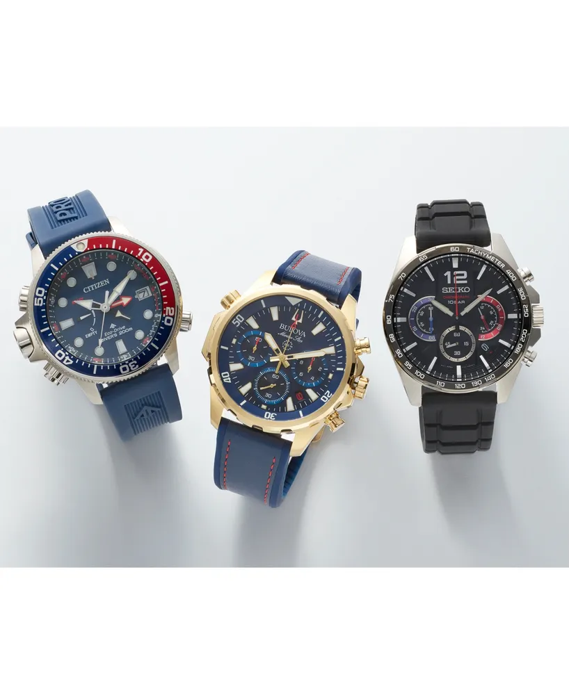 Bulova Men's Chronograph Marine Star Blue Leather & Silicone Strap Watch 43mm