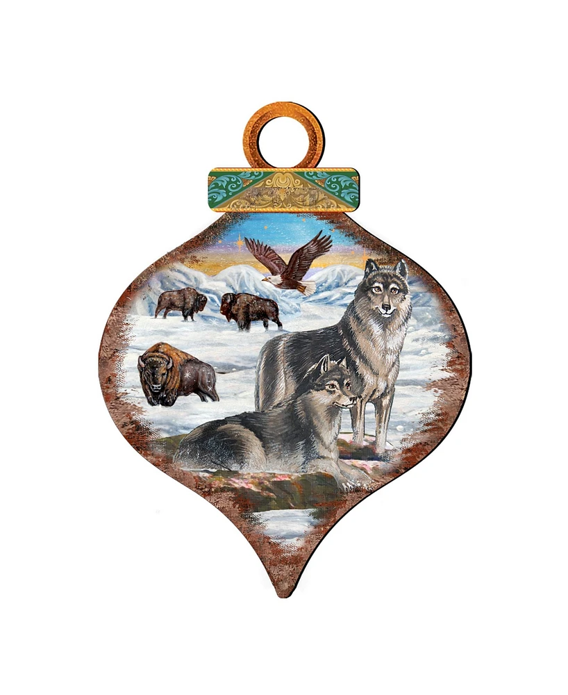 Designocracy Wolves Drop Wooden Ornaments, Set of 2