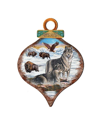 Designocracy Wolves Drop Wooden Ornaments, Set of 2