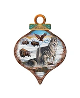 Designocracy Wolves Drop Wooden Ornaments, Set of 2