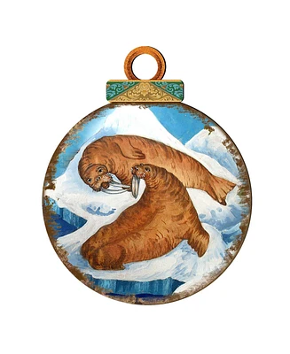 Designocracy Sea Lions Ball Wooden Ornaments, Set of 2