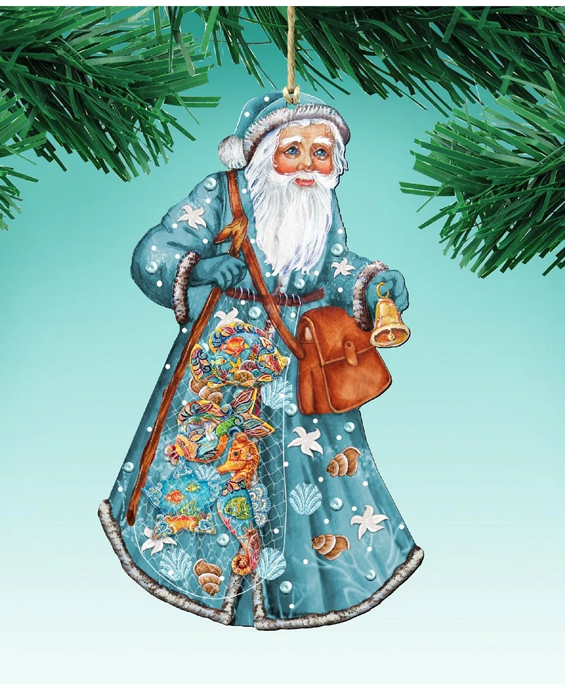 Designocracy Costal Fishermen Santa Wooden 2 Wooden Ornaments Set of 2