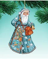 Designocracy Costal Fishermen Santa Wooden 2 Wooden Ornaments Set of 2