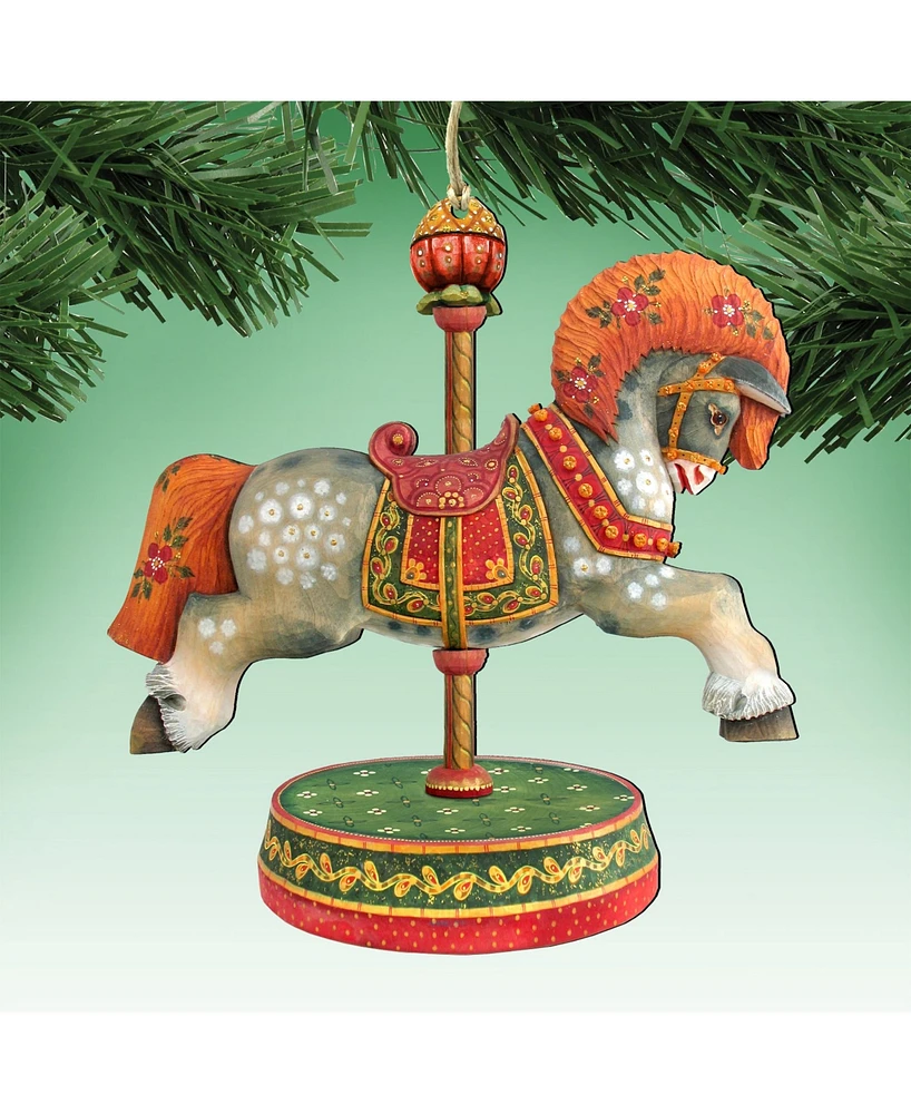 Designocracy White Arabian Carousel Horse Wooden Christmas Ornament, Set of 2