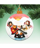 Designocracy Arctic Friendship Wooden Christmas Ornament Set of 2