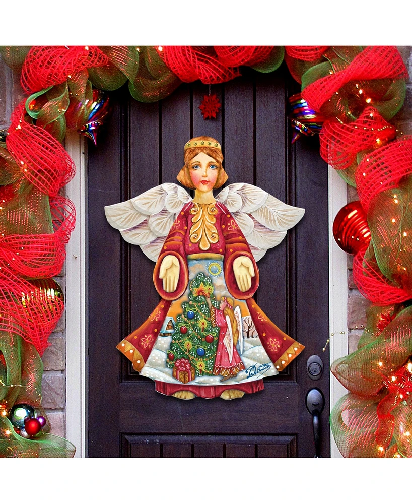 Designocracy Christmas Tree Angel Wooden Door Hanger