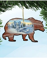 Designocracy Grizzly Wooden Christmas Ornament Set of 2