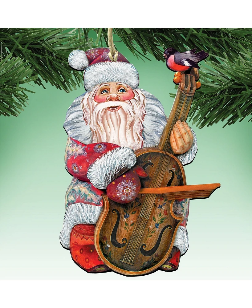 Designocracy Violin Santa Wooden Christmas Ornament, Set of 2