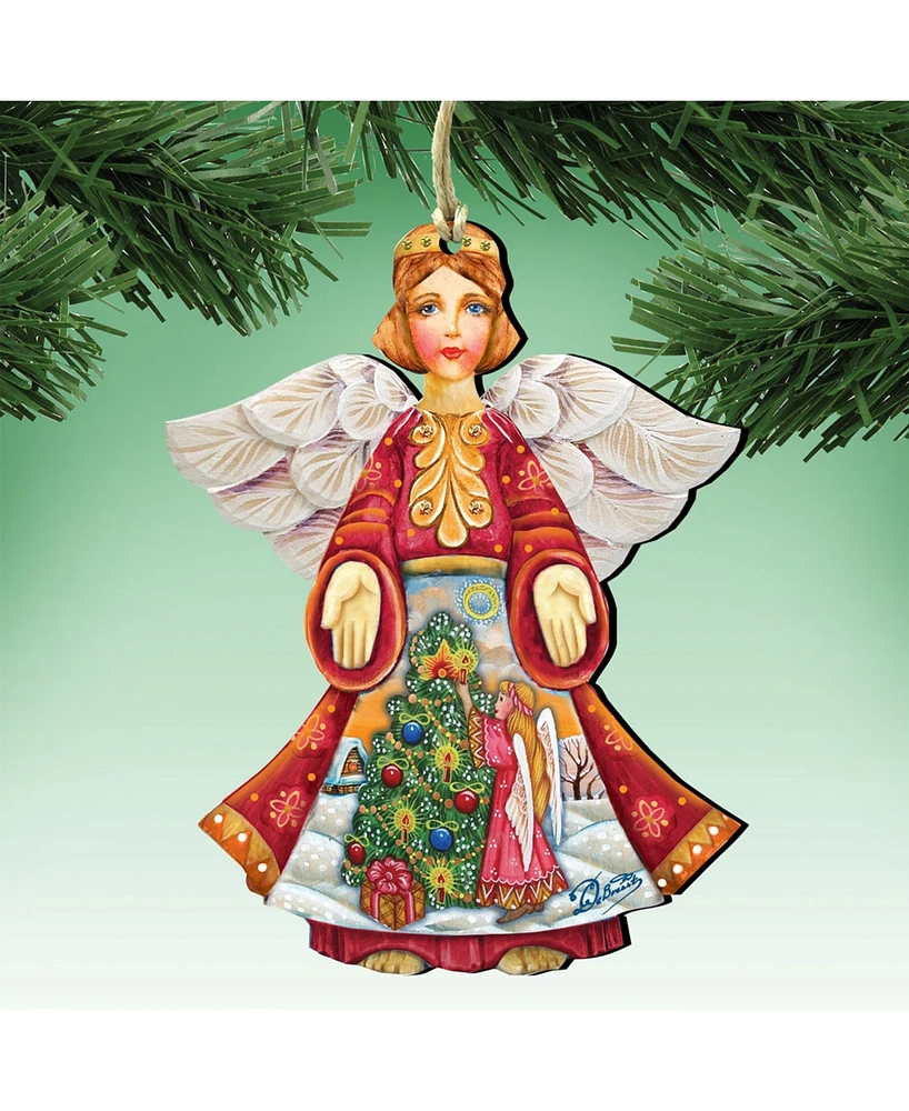 Designocracy Christmas Tree Angel Wooden Ornament Set of 2