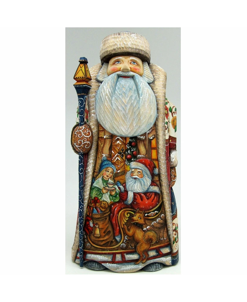 G.DeBrekht Woodcarved Hand Painted Arrival Santa Figurine