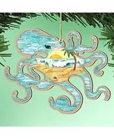 Designocracy Octopus Wooden Ornaments, Set of 2