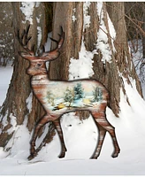 Designocracy Christmas Woodsy Deer Scenic Wooden Decorative Door Hanger