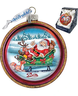 G.DeBrekht Joyful Sleigh Ride Cut Ball Glass Ornament