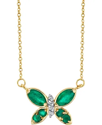 Emerald (5/8 ct. t.w.) & Diamond (1/20 ct. t.w.) Butterfly 18" Pendant Necklace in 14k Gold